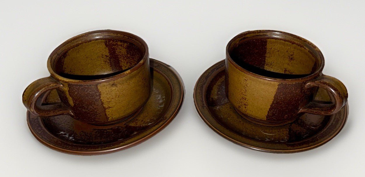 2 Iron Mountain Nancy Lamb Patterson Coffee Cups with Saucers Roan Stoneware - AntiquesEtcetera2 Iron Mountain Nancy Lamb Patterson Coffee Cups with Saucers Roan StonewareStone Mountain Roan Mountain StonewareAntiquesEtcetera