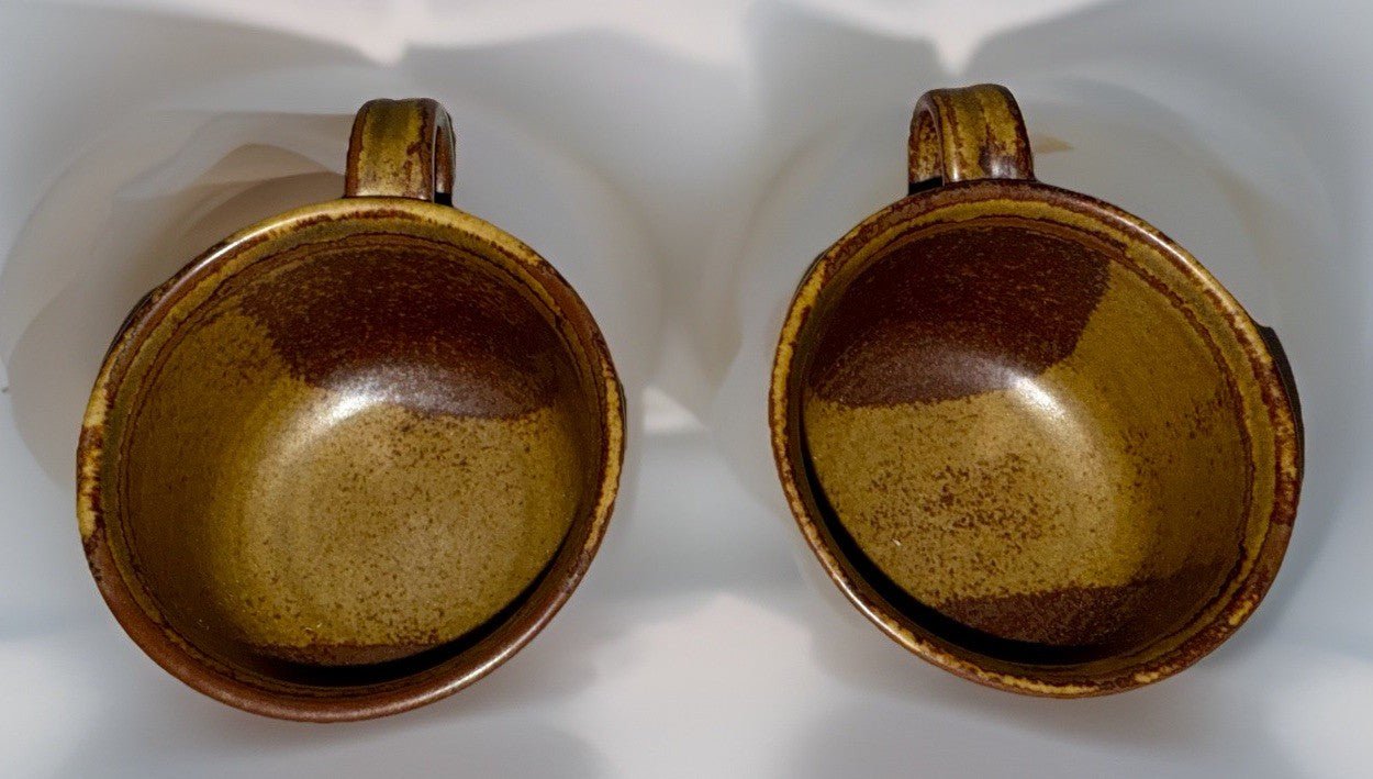 2 Iron Mountain Nancy Lamb Patterson Coffee Cups with Saucers Roan Stoneware - AntiquesEtcetera2 Iron Mountain Nancy Lamb Patterson Coffee Cups with Saucers Roan StonewareStone Mountain Roan Mountain StonewareAntiquesEtcetera