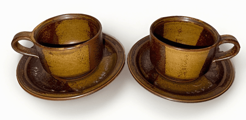 2 Iron Mountain Nancy Lamb Patterson Coffee Cups with Saucers Roan Stoneware - AntiquesEtcetera2 Iron Mountain Nancy Lamb Patterson Coffee Cups with Saucers Roan StonewareStone Mountain Roan Mountain StonewareAntiquesEtcetera