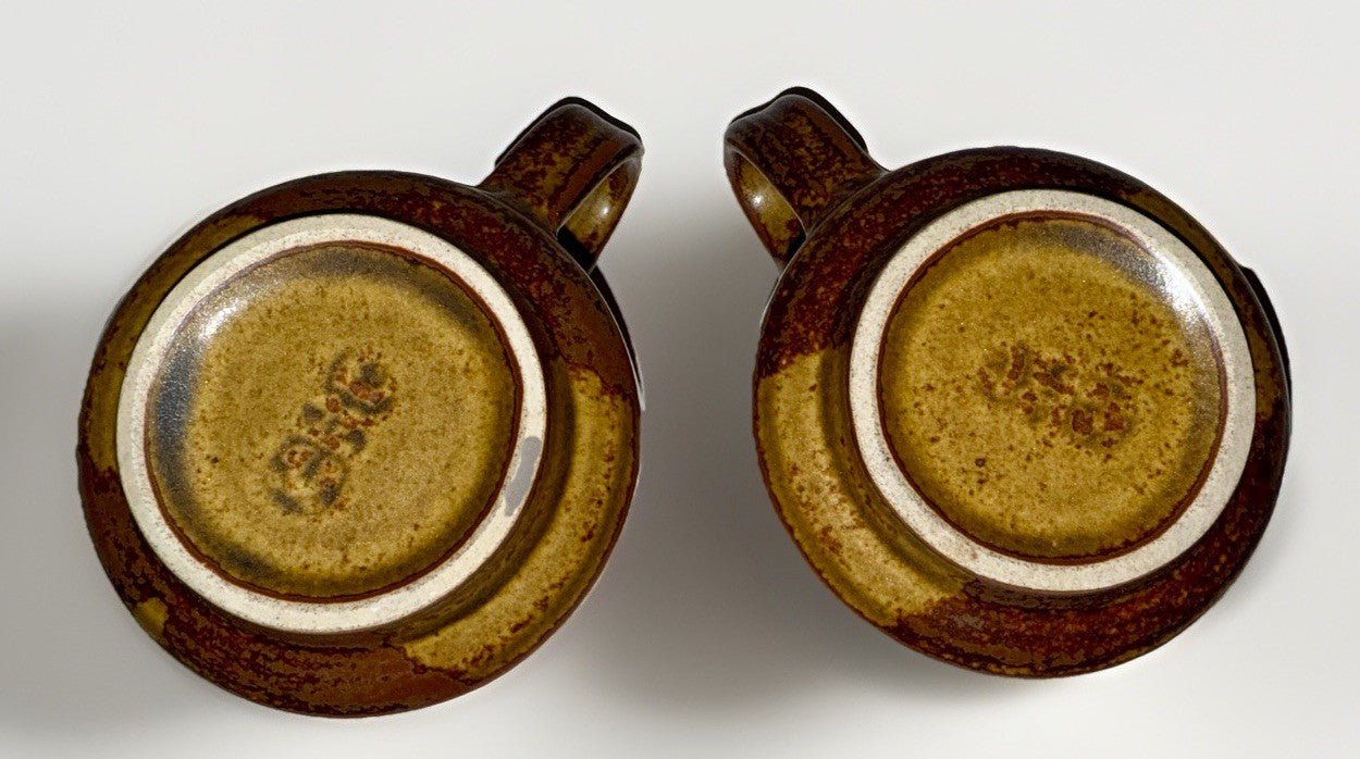 2 Iron Mountain Nancy Lamb Patterson Coffee Cups with Saucers Roan Stoneware - AntiquesEtcetera2 Iron Mountain Nancy Lamb Patterson Coffee Cups with Saucers Roan StonewareStone Mountain Roan Mountain StonewareAntiquesEtcetera