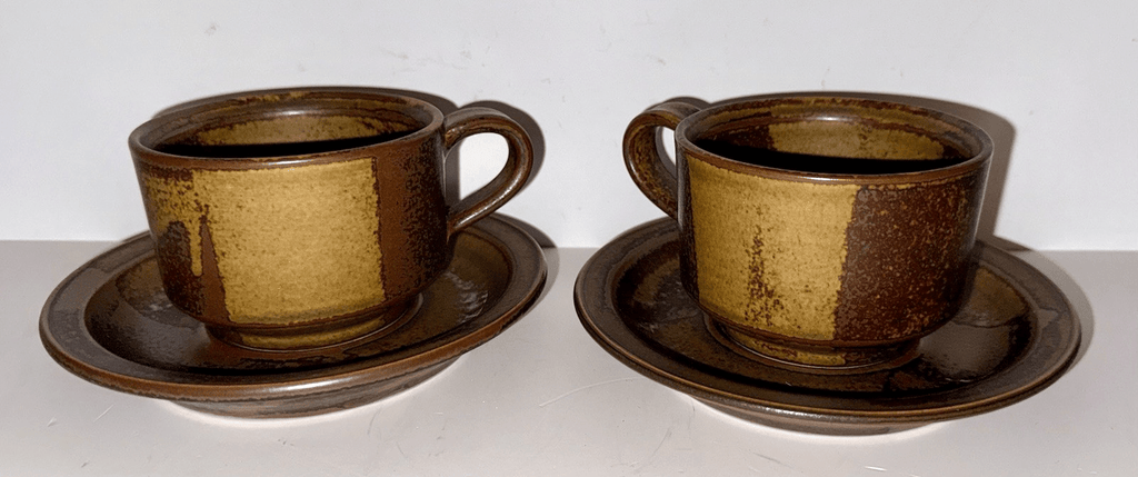 2 Iron Mountain Nancy Lamb Patterson Coffee Cups with Saucers Roan Stoneware - AntiquesEtcetera2 Iron Mountain Nancy Lamb Patterson Coffee Cups with Saucers Roan StonewareStone Mountain Roan Mountain StonewareAntiquesEtcetera
