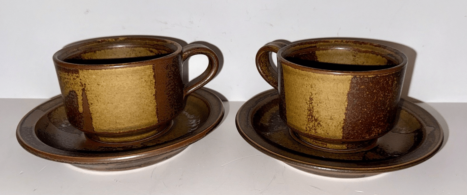 2 Iron Mountain Nancy Lamb Patterson Coffee Cups with Saucers Roan Stoneware - AntiquesEtcetera2 Iron Mountain Nancy Lamb Patterson Coffee Cups with Saucers Roan StonewareStone Mountain Roan Mountain StonewareAntiquesEtcetera