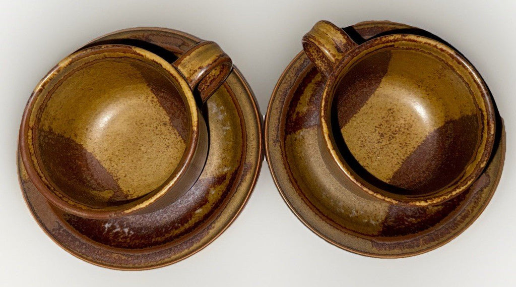 2 Iron Mountain Nancy Lamb Patterson Coffee Cups with Saucers Roan Stoneware - AntiquesEtcetera2 Iron Mountain Nancy Lamb Patterson Coffee Cups with Saucers Roan StonewareStone Mountain Roan Mountain StonewareAntiquesEtcetera