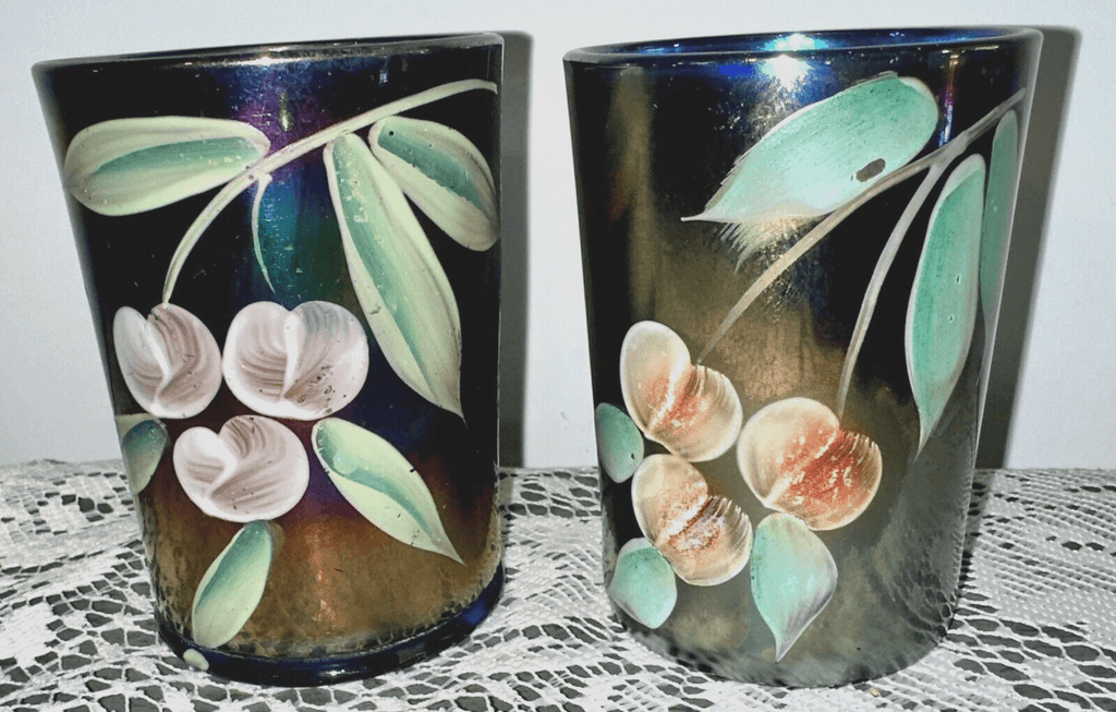 2 Northwood Iridescent Purple Carnival Glass Tumblers Cherry Motif 3 7/8" High - AntiquesEtcetera2 Northwood Iridescent Purple Carnival Glass Tumblers Cherry Motif 3 7/8" HighNorthwoodAntiquesEtcetera