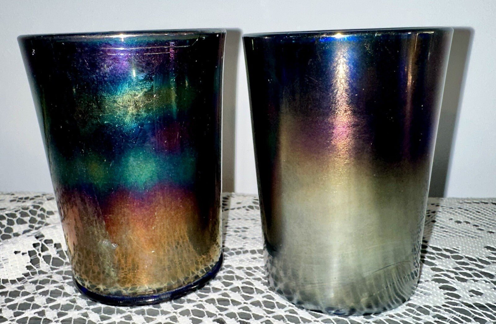 2 Northwood Iridescent Purple Carnival Glass Tumblers Cherry Motif 3 7/8" High - AntiquesEtcetera2 Northwood Iridescent Purple Carnival Glass Tumblers Cherry Motif 3 7/8" HighNorthwoodAntiquesEtcetera