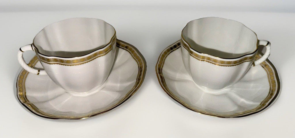 2 Royal Crown Derby Carlton Gold Cups and Saucers Beautiful Set & Pattern - AntiquesEtcetera2 Royal Crown Derby Carlton Gold Cups and Saucers Beautiful Set & PatternRoyal Crown DerbyAntiquesEtcetera