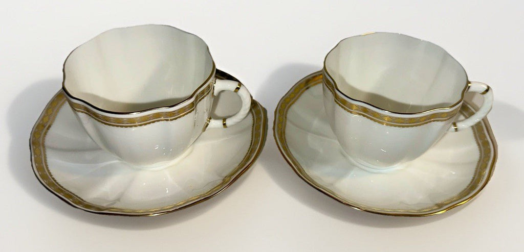 2 Royal Crown Derby Carlton Gold Cups and Saucers Beautiful Set & Pattern - AntiquesEtcetera2 Royal Crown Derby Carlton Gold Cups and Saucers Beautiful Set & PatternRoyal Crown DerbyAntiquesEtcetera