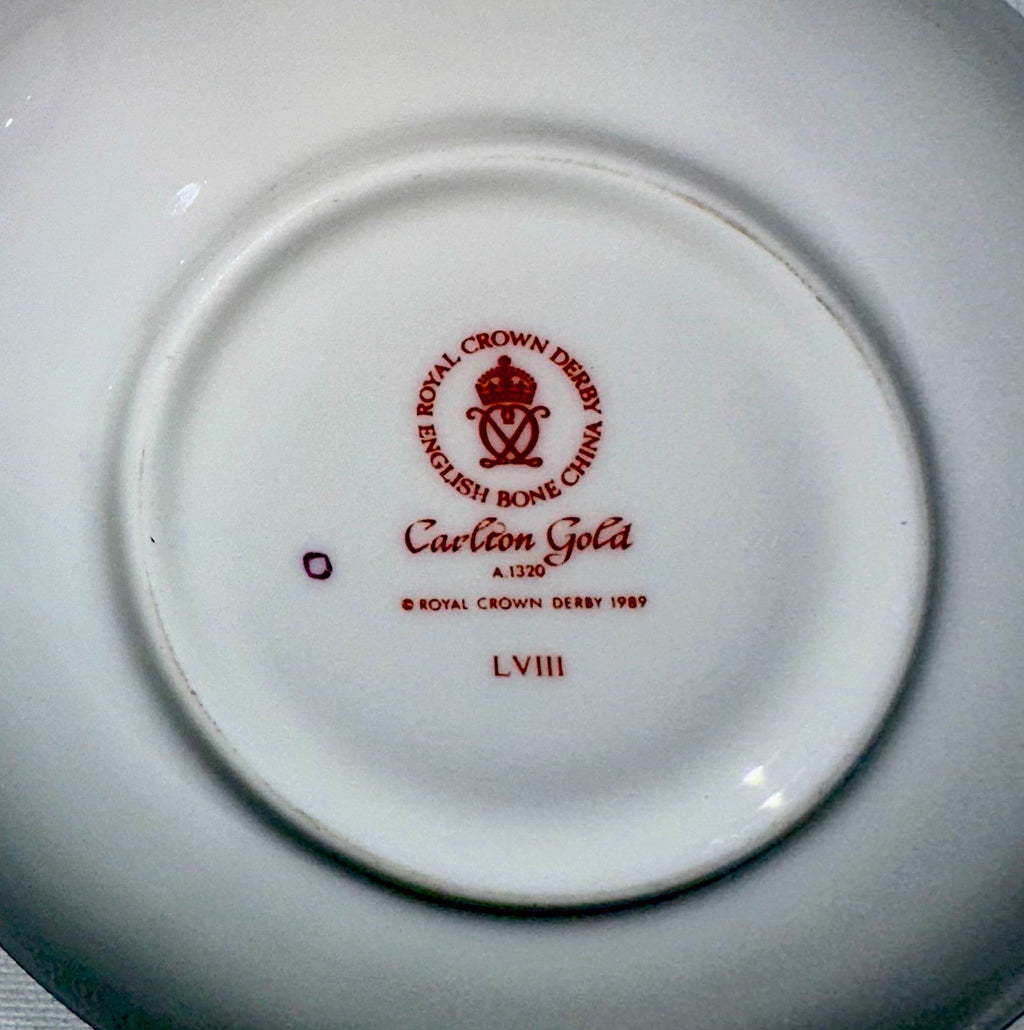 2 Royal Crown Derby Carlton Gold Cups and Saucers Beautiful Set & Pattern - AntiquesEtcetera2 Royal Crown Derby Carlton Gold Cups and Saucers Beautiful Set & PatternRoyal Crown DerbyAntiquesEtcetera