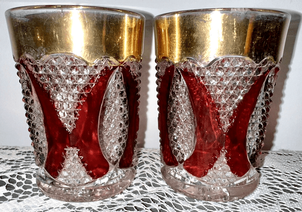 2 Westmoreland 550 Ruby Stained Tumblers High Hobbed from Minnesota Glass Museum - AntiquesEtcetera2 Westmoreland 550 Ruby Stained Tumblers High Hobbed from Minnesota Glass MuseumWestmorelandAntiquesEtcetera