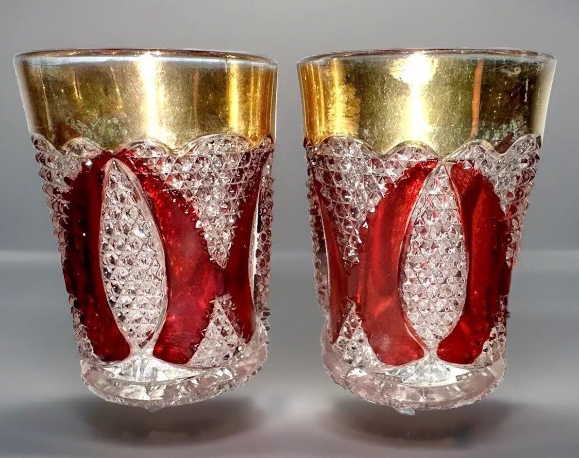 2 Westmoreland 550 Ruby Stained Tumblers High Hobbed from Minnesota Glass Museum - AntiquesEtcetera2 Westmoreland 550 Ruby Stained Tumblers High Hobbed from Minnesota Glass MuseumWestmorelandAntiquesEtcetera