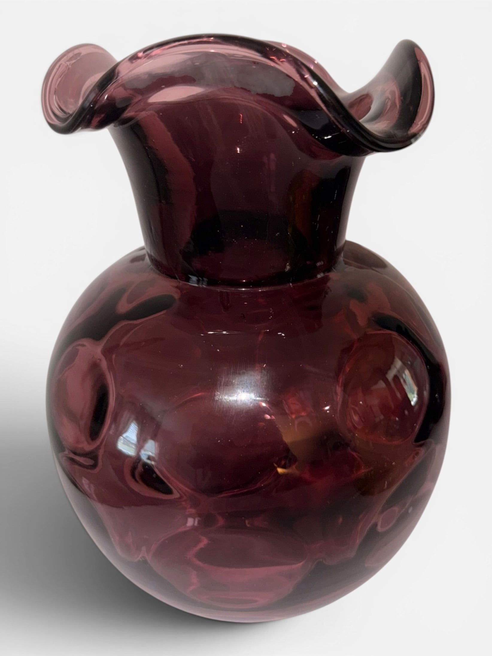 Clevenger Brothers Reverse Coin Dot Amethyst Glass Vase South Jersey Mold Blown