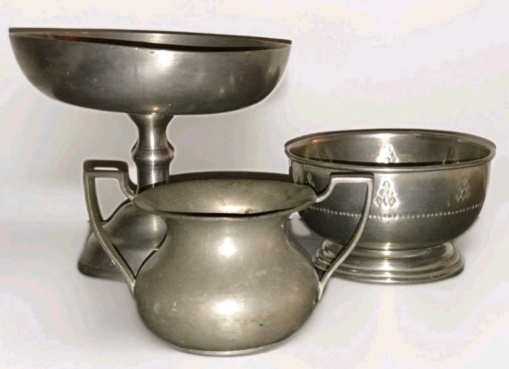 3 Antique Pewter Serving Pieces Each Hallmarked, 1 TUDRIC w/ hand - hammered motif - AntiquesEtcetera3 Antique Pewter Serving Pieces Each Hallmarked, 1 TUDRIC w/ hand - hammered motifEach with HallmarksAntiquesEtcetera