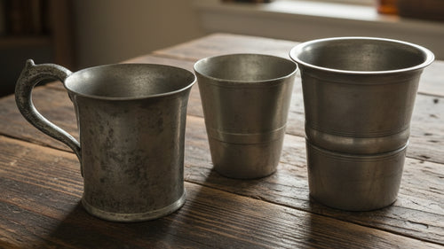 3 Antique Pewter Tumblers / Mugs - 1 w/ Touchmark Very Heavy 1 w/ Applied Handle - AntiquesEtcetera3 Antique Pewter Tumblers / Mugs - 1 w/ Touchmark Very Heavy 1 w/ Applied HandleUnbrandedAntiquesEtcetera