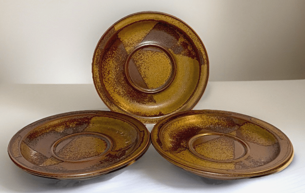 3 Iron Mountain Stoneware Saucers Nancy Lamb Patterson Roan Stoneware 6 3/8" D. - AntiquesEtcetera3 Iron Mountain Stoneware Saucers Nancy Lamb Patterson Roan Stoneware 6 3/8" D.StonewareAntiquesEtcetera