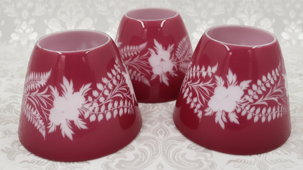 3 Lovely Antique LOETZ Glass Pink Cut to White Lamp Shades - Etched "Patent" - AntiquesEtcetera3 Lovely Antique LOETZ Glass Pink Cut to White Lamp Shades - Etched "Patent"Antique LightingAntiquesEtceteraAntiquesEtcetera