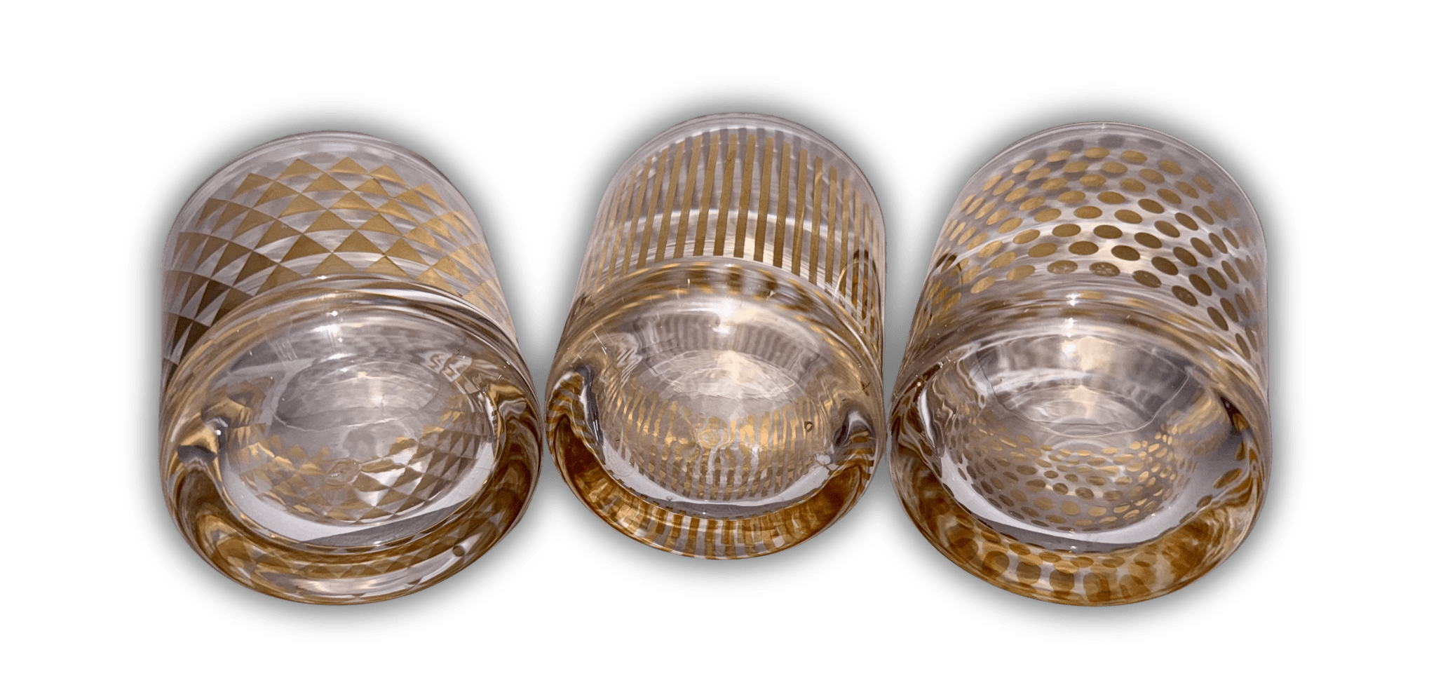 3 MCM Elegant Glass Tumblers with Geometric Gold Trim - AntiquesEtcetera3 MCM Elegant Glass Tumblers with Geometric Gold TrimElegant GlassAntiquesEtceteraAntiquesEtcetera