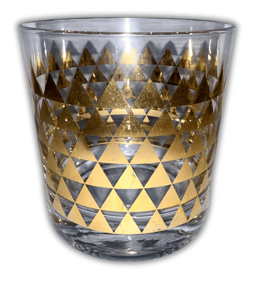 3 MCM Elegant Glass Tumblers with Geometric Gold Trim - AntiquesEtcetera3 MCM Elegant Glass Tumblers with Geometric Gold TrimElegant GlassAntiquesEtceteraAntiquesEtcetera