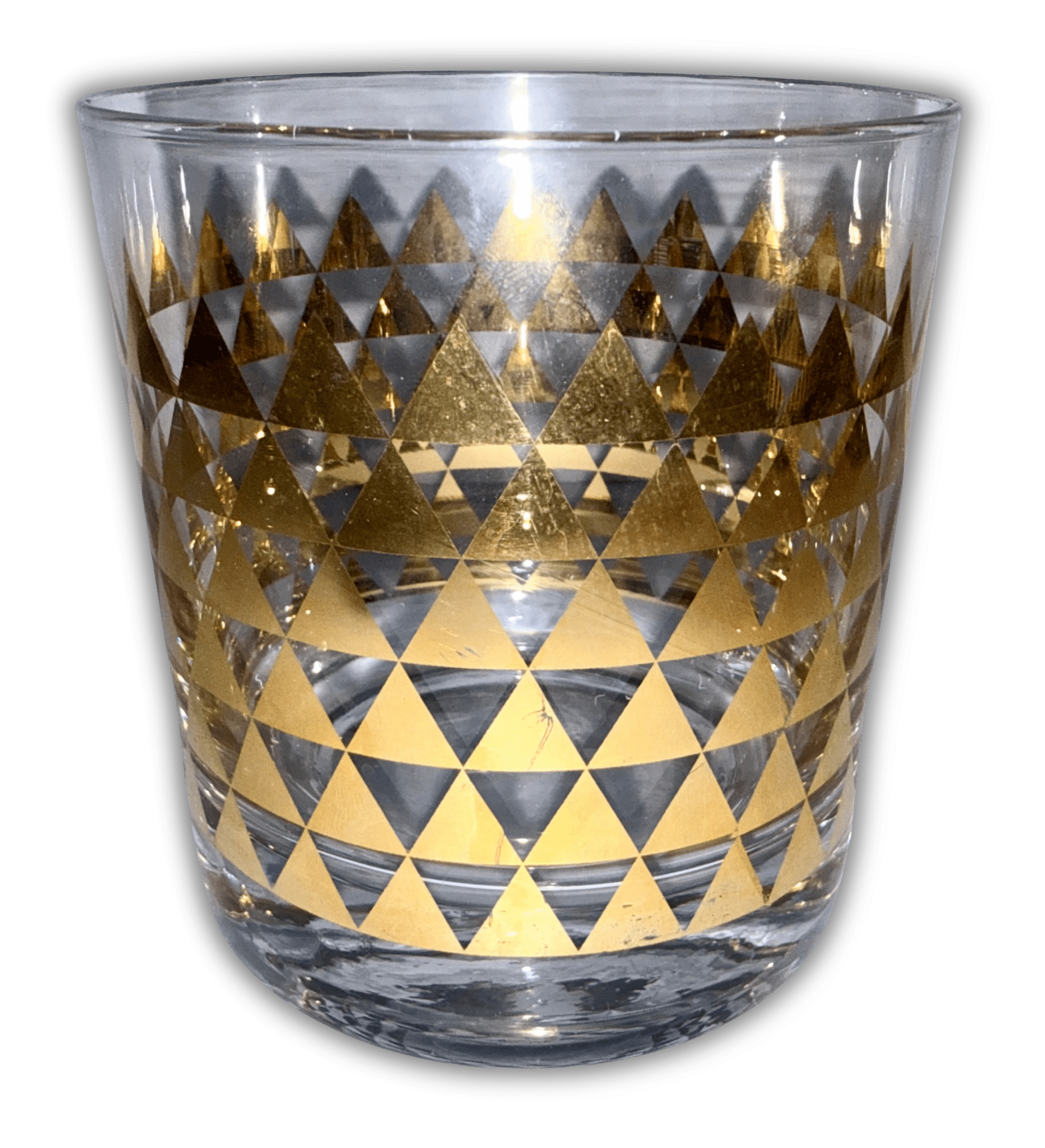 3 MCM Elegant Glass Tumblers with Geometric Gold Trim - AntiquesEtcetera3 MCM Elegant Glass Tumblers with Geometric Gold TrimElegant GlassAntiquesEtceteraAntiquesEtcetera