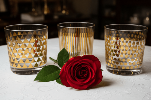 3 MCM Elegant Glass Tumblers with Geometric Gold Trim - AntiquesEtcetera3 MCM Elegant Glass Tumblers with Geometric Gold TrimElegant GlassAntiquesEtceteraAntiquesEtcetera