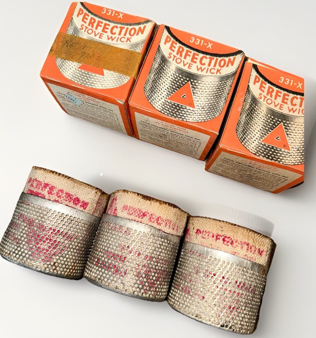 3 Perfection Kerosene Stove Wicks 331 - X Fast Inner Flow 3 - Ply Wick Original Box - AntiquesEtcetera3 Perfection Kerosene Stove Wicks 331 - X Fast Inner Flow 3 - Ply Wick Original BoxAntique LightingAntiquesEtceteraAntiquesEtcetera