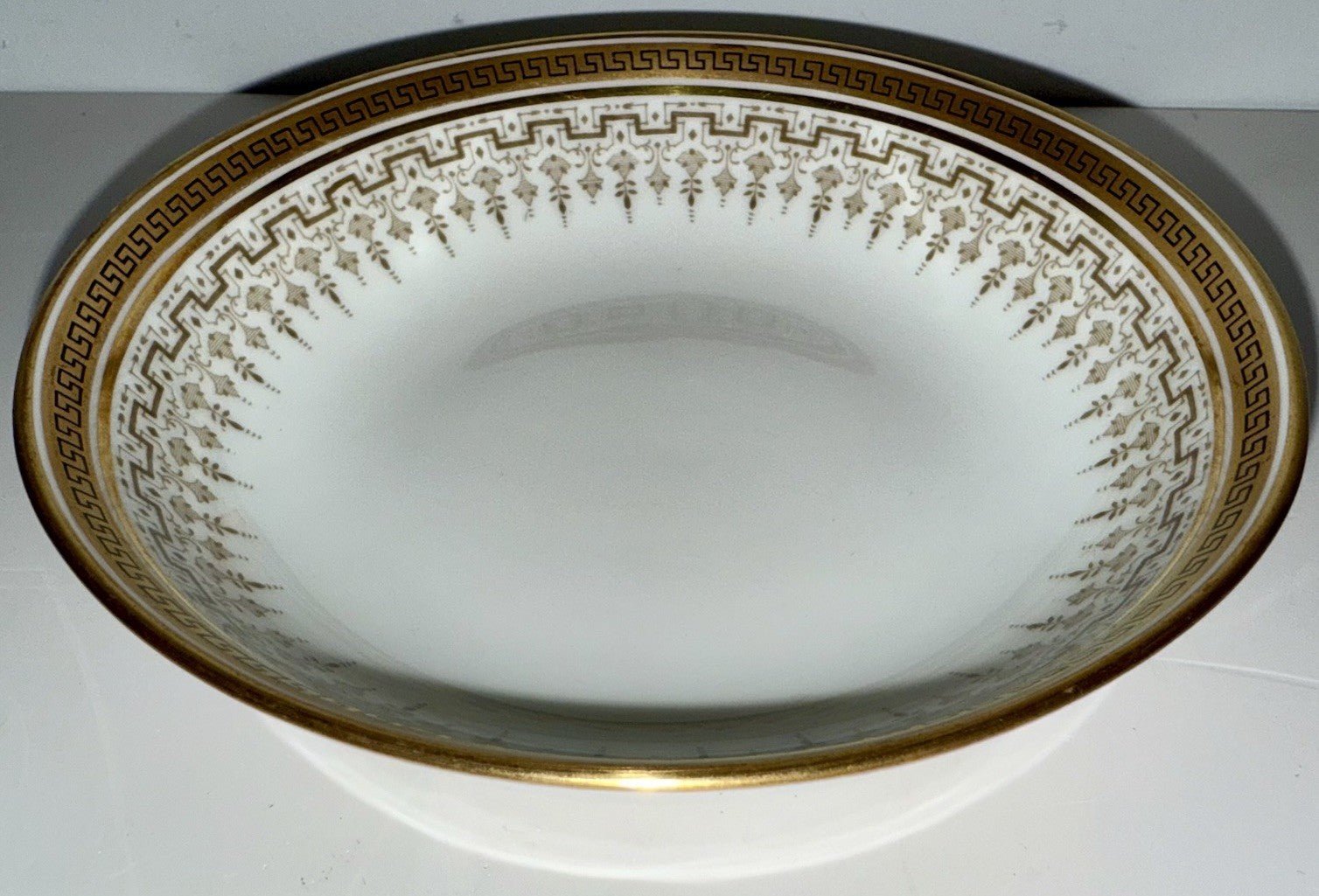 4 Royal Cauldon H8713 Porcelain Fruit Dessert Bowls Gold Rim Greek Key 5 1/2" D. - AntiquesEtcetera4 Royal Cauldon H8713 Porcelain Fruit Dessert Bowls Gold Rim Greek Key 5 1/2" D.Elegant / Collectible DinnerwareAntiquesEtceteraAntiquesEtcetera