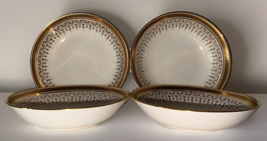 4 Royal Cauldon H8713 Porcelain Fruit Dessert Bowls Gold Rim Greek Key 5 1/2" D. - AntiquesEtcetera4 Royal Cauldon H8713 Porcelain Fruit Dessert Bowls Gold Rim Greek Key 5 1/2" D.Elegant / Collectible DinnerwareAntiquesEtceteraAntiquesEtcetera