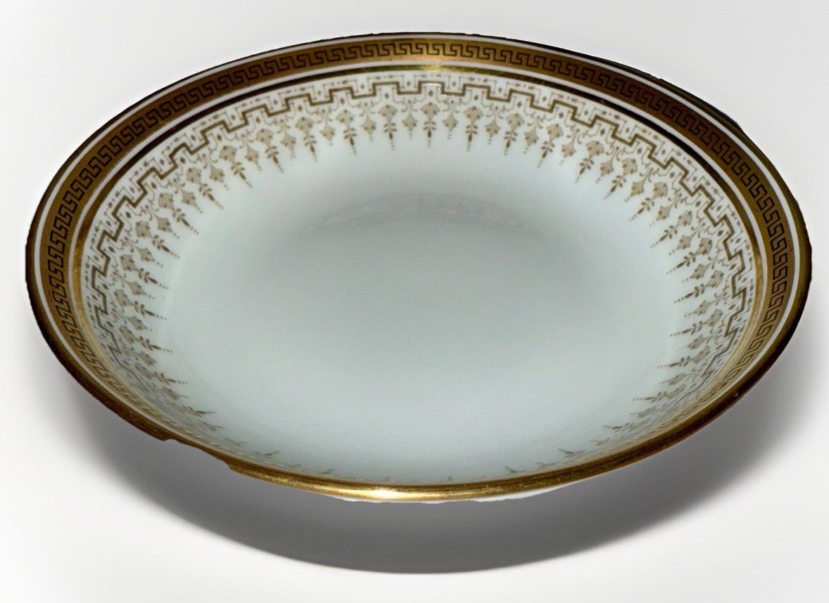 4 Royal Cauldon H8713 Porcelain Fruit Dessert Bowls Gold Rim Greek Key 5 1/2" D. - AntiquesEtcetera4 Royal Cauldon H8713 Porcelain Fruit Dessert Bowls Gold Rim Greek Key 5 1/2" D.Elegant / Collectible DinnerwareAntiquesEtceteraAntiquesEtcetera