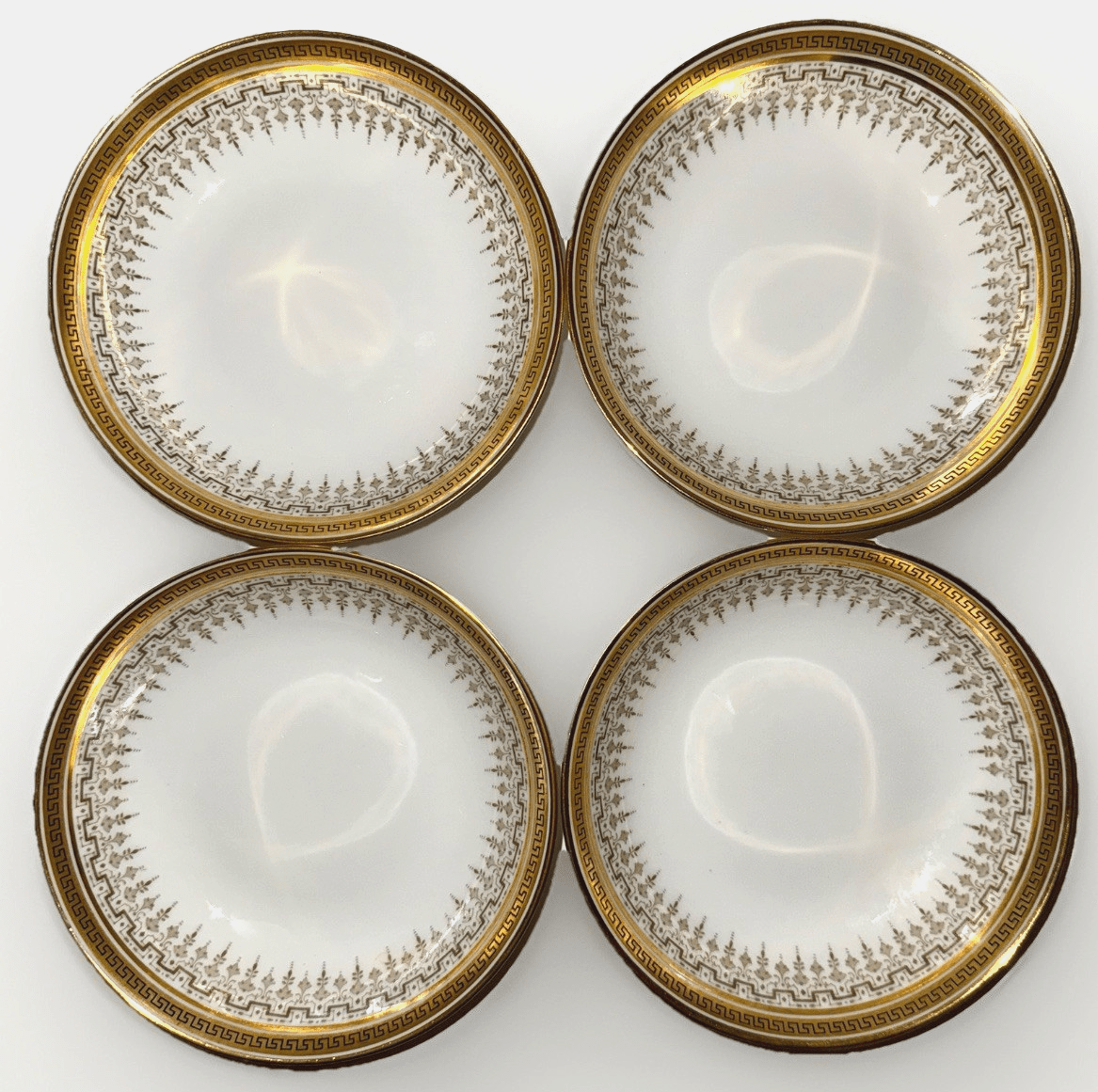 4 Royal Cauldon H8713 Porcelain Fruit Dessert Bowls Gold Rim Greek Key 5 1/2" D. - AntiquesEtcetera4 Royal Cauldon H8713 Porcelain Fruit Dessert Bowls Gold Rim Greek Key 5 1/2" D.Elegant / Collectible DinnerwareAntiquesEtceteraAntiquesEtcetera