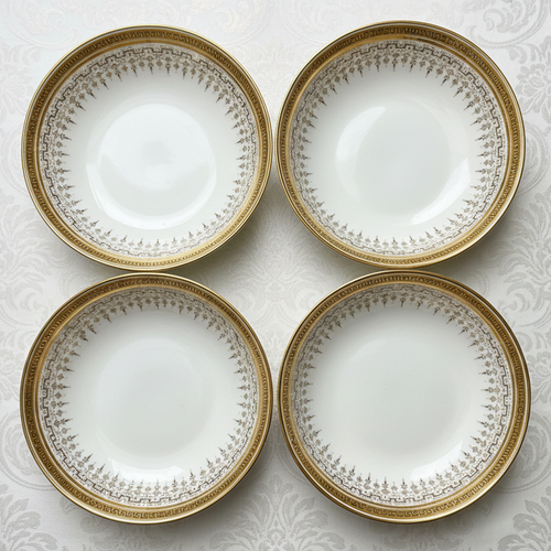 4 Royal Cauldon H8713 Porcelain Fruit Dessert Bowls Gold Rim Greek Key 5 1/2" D. - AntiquesEtcetera4 Royal Cauldon H8713 Porcelain Fruit Dessert Bowls Gold Rim Greek Key 5 1/2" D.Elegant / Collectible DinnerwareAntiquesEtceteraAntiquesEtcetera