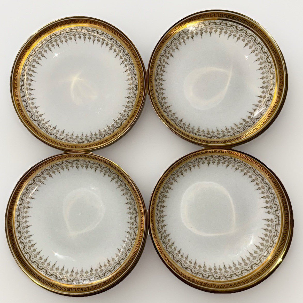 4 Royal Cauldon H8713 Porcelain Fruit Dessert Bowls Gold Rim Greek Key 5 1/2" D. - AntiquesEtcetera4 Royal Cauldon H8713 Porcelain Fruit Dessert Bowls Gold Rim Greek Key 5 1/2" D.Elegant / Collectible DinnerwareAntiquesEtceteraAntiquesEtcetera