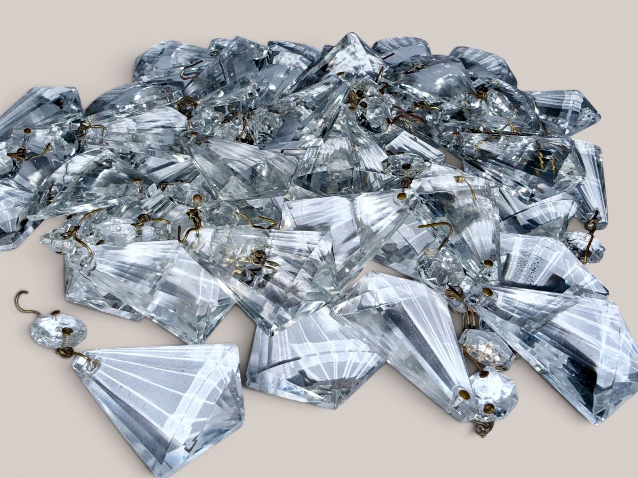 40 Antique Cut Crystal Fan-Wedge Chandelier Prisms with Octagonal Beads, 3” Drop - AntiquesEtcetera40 Antique Cut Crystal Fan-Wedge Chandelier Prisms with Octagonal Beads, 3” DropAntique LightingAntiquesEtceteraAntiquesEtcetera