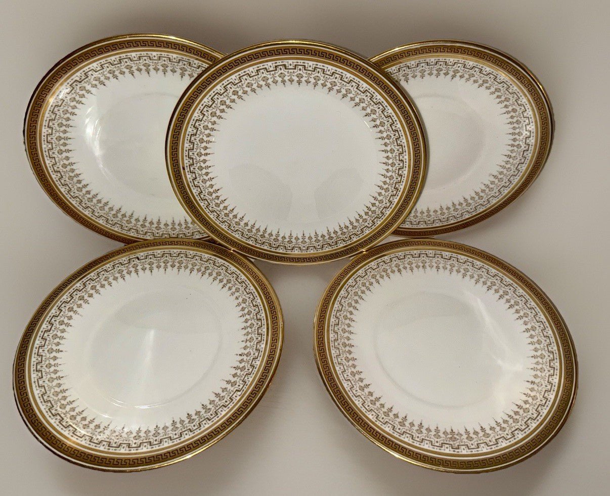 5 Royal Cauldon H8713 Porcelain 7" Plates Gold Rim Greek Key - AntiquesEtcetera5 Royal Cauldon H8713 Porcelain 7" Plates Gold Rim Greek KeyElegant / Collectible DinnerwareAntiquesEtceteraAntiquesEtcetera