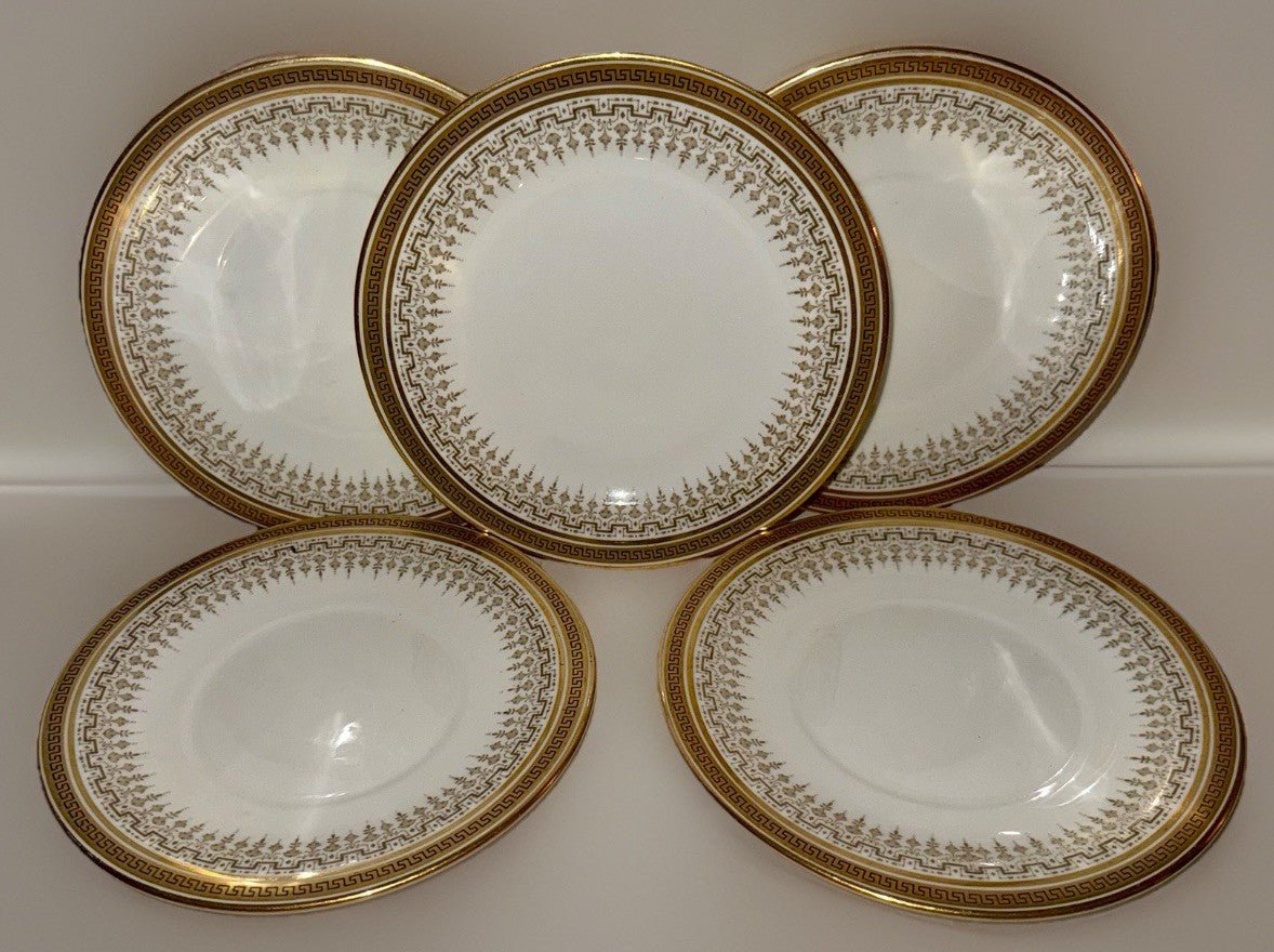 5 Royal Cauldon H8713 Porcelain 7" Plates Gold Rim Greek Key - AntiquesEtcetera5 Royal Cauldon H8713 Porcelain 7" Plates Gold Rim Greek KeyElegant / Collectible DinnerwareAntiquesEtceteraAntiquesEtcetera
