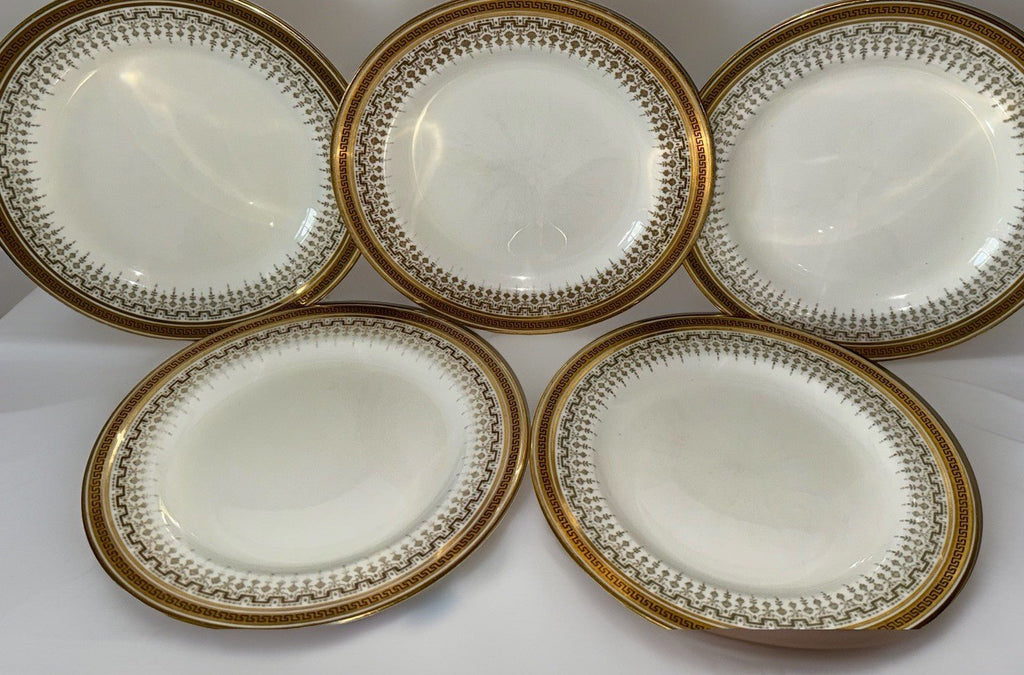 5 Royal Cauldon H8713 Porcelain Salad Plates Gold Greek Key Higgins & Seiter NY - AntiquesEtcetera5 Royal Cauldon H8713 Porcelain Salad Plates Gold Greek Key Higgins & Seiter NYElegant / Collectible DinnerwareAntiquesEtceteraAntiquesEtcetera