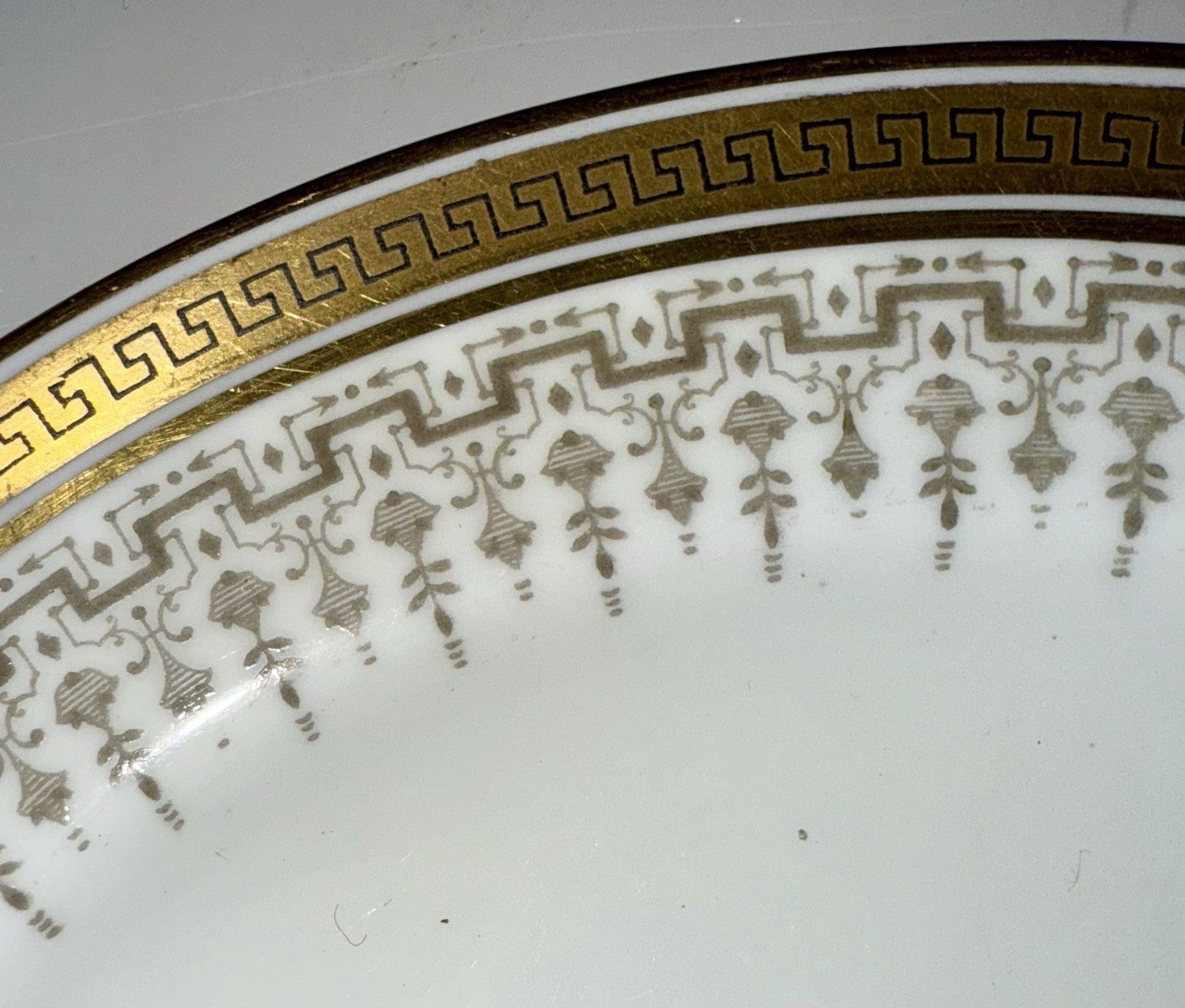 5 Royal Cauldon H8713 Porcelain Salad Plates Gold Greek Key Higgins & Seiter NY - AntiquesEtcetera5 Royal Cauldon H8713 Porcelain Salad Plates Gold Greek Key Higgins & Seiter NYElegant / Collectible DinnerwareAntiquesEtceteraAntiquesEtcetera