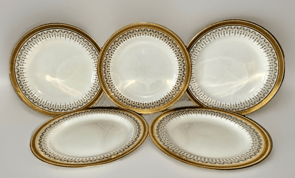 5 Royal Cauldon H8713 Porcelain Salad Plates Gold Greek Key Higgins & Seiter NY - AntiquesEtcetera5 Royal Cauldon H8713 Porcelain Salad Plates Gold Greek Key Higgins & Seiter NYElegant / Collectible DinnerwareAntiquesEtceteraAntiquesEtcetera