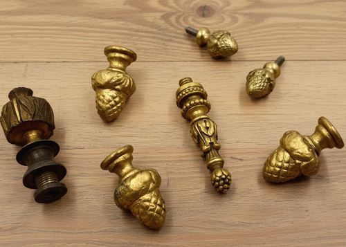 7 Hanging Kerosene Oil Lamp Finials 6 Brass Acorn, 1 Leaf Design / Bushings - AntiquesEtcetera7 Hanging Kerosene Oil Lamp Finials 6 Brass Acorn, 1 Leaf Design / BushingsUnbrandedAntiquesEtcetera