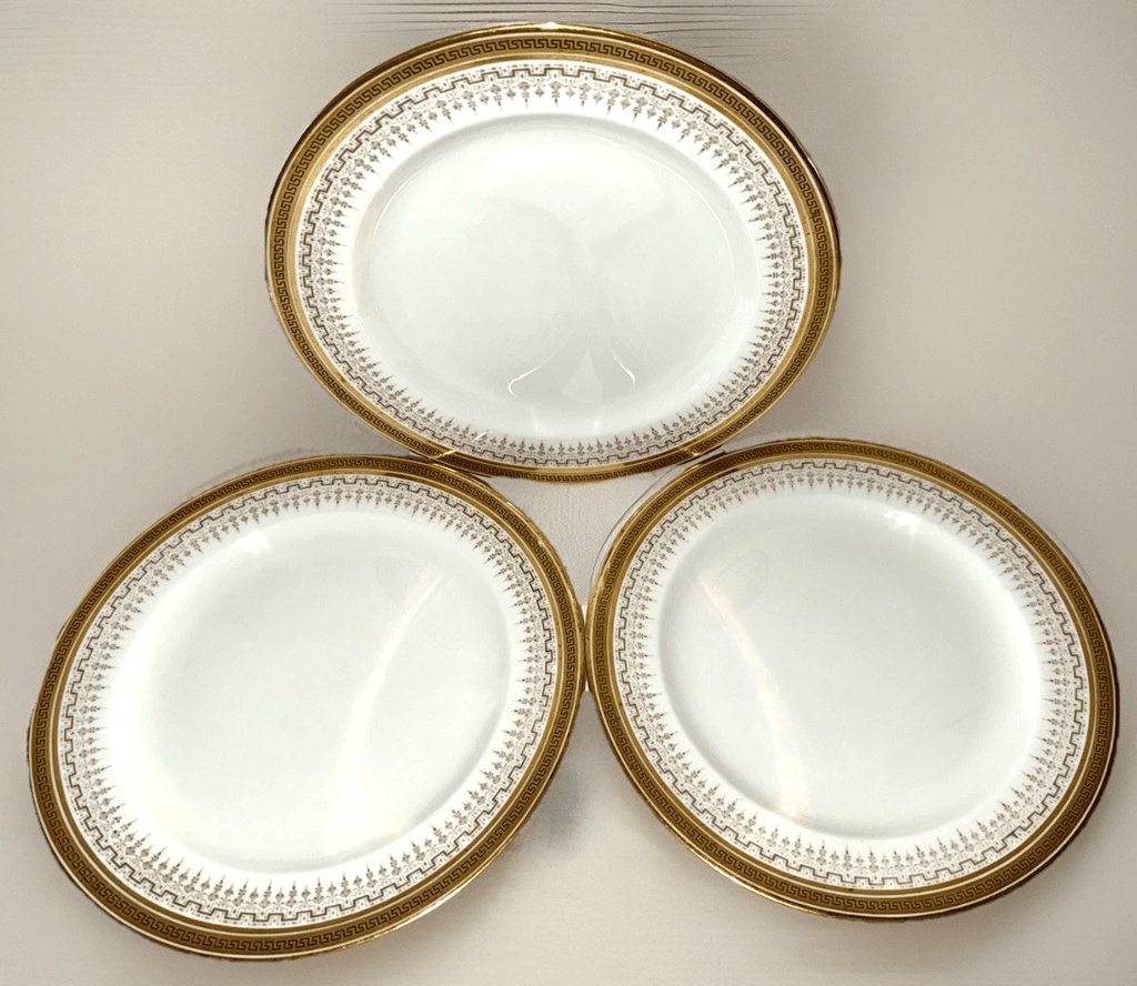 7 Royal Cauldon H8713 Porcelain 10" Dinner Plates Gold Greek Key Burley Chicago - AntiquesEtcetera7 Royal Cauldon H8713 Porcelain 10" Dinner Plates Gold Greek Key Burley ChicagoElegant / Collectible DinnerwareAntiquesEtceteraAntiquesEtcetera