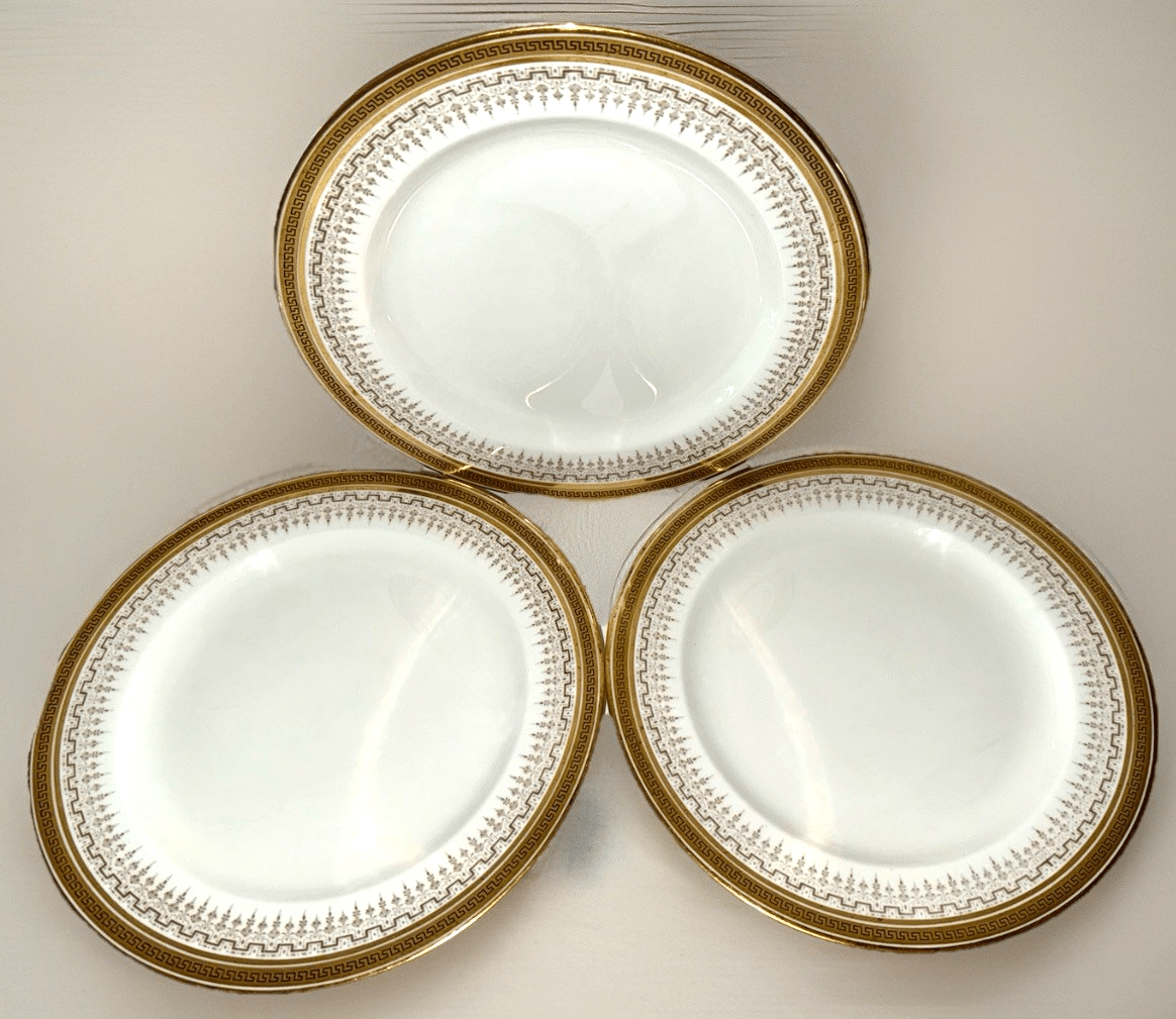 7 Royal Cauldon H8713 Porcelain 10" Dinner Plates Gold Greek Key Burley Chicago - AntiquesEtcetera7 Royal Cauldon H8713 Porcelain 10" Dinner Plates Gold Greek Key Burley ChicagoElegant / Collectible DinnerwareAntiquesEtceteraAntiquesEtcetera