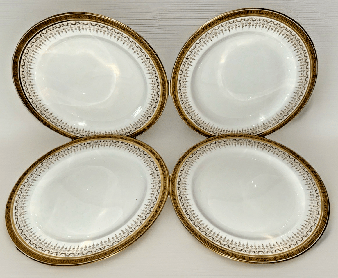 7 Royal Cauldon H8713 Porcelain 10" Dinner Plates Gold Greek Key Burley Chicago - AntiquesEtcetera7 Royal Cauldon H8713 Porcelain 10" Dinner Plates Gold Greek Key Burley ChicagoElegant / Collectible DinnerwareAntiquesEtceteraAntiquesEtcetera