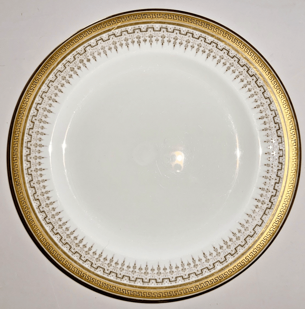 7 Royal Cauldon H8713 Porcelain 10" Dinner Plates Gold Greek Key Burley Chicago - AntiquesEtcetera7 Royal Cauldon H8713 Porcelain 10" Dinner Plates Gold Greek Key Burley ChicagoElegant / Collectible DinnerwareAntiquesEtceteraAntiquesEtcetera