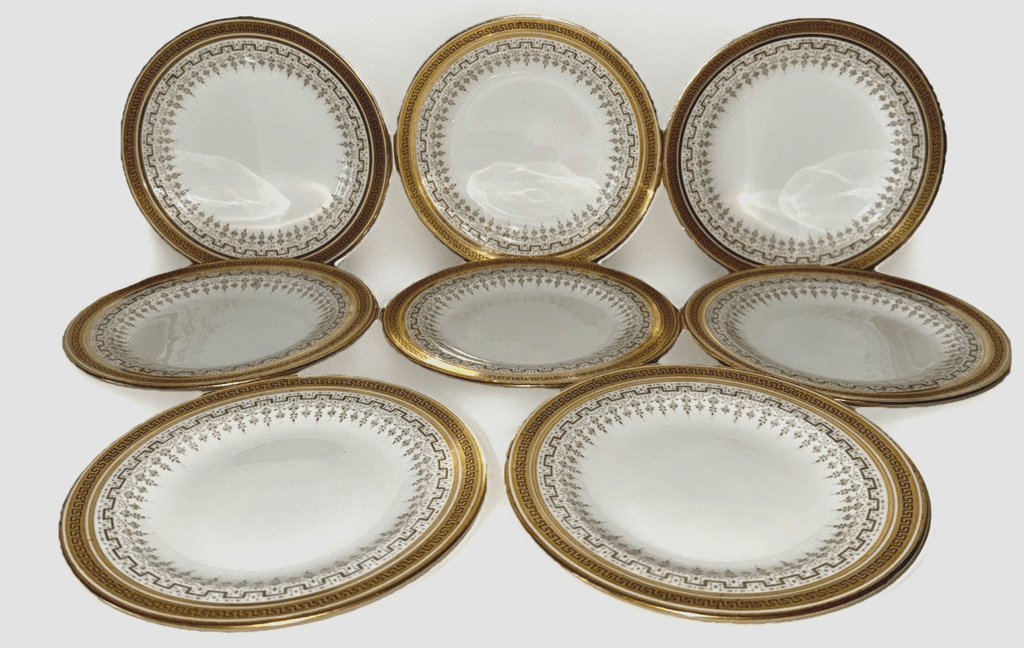 8 Royal Cauldon H8713 Porcelain Bread Plates Gold Greek Key Burley & Co. Chicago - AntiquesEtcetera8 Royal Cauldon H8713 Porcelain Bread Plates Gold Greek Key Burley & Co. ChicagoElegant / Collectible DinnerwareAntiquesEtceteraAntiquesEtcetera