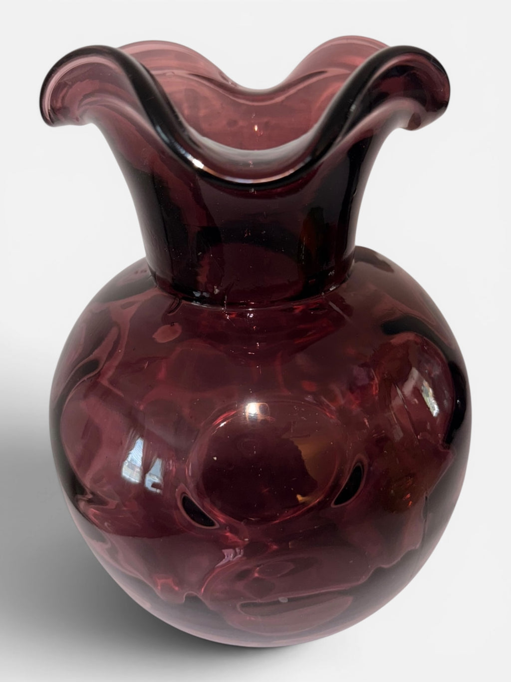 Clevenger Brothers Reverse Coin Dot Amethyst Glass Vase South Jersey Mold Blown