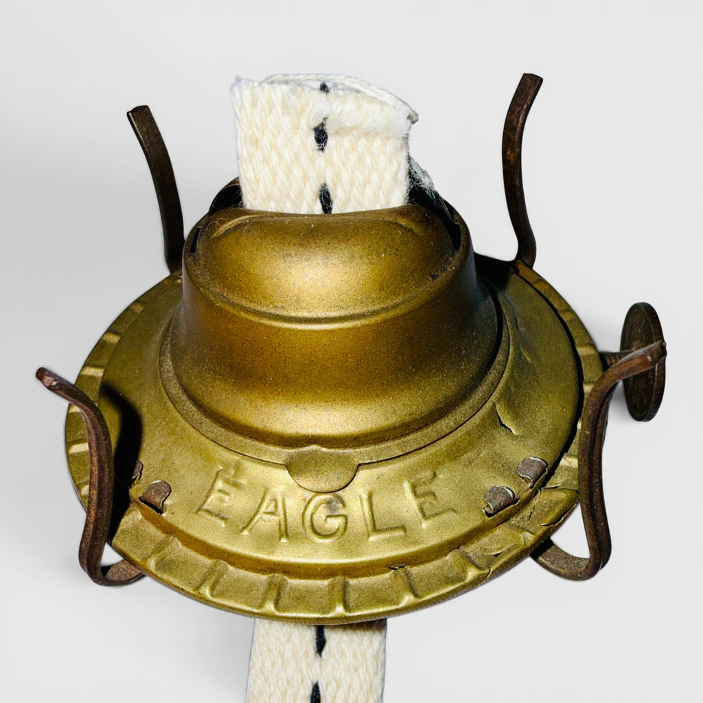 Antique 8 Panel Kerosene Oil Finger Lamp w/ Burner, Wick and Pie Crust Chimney