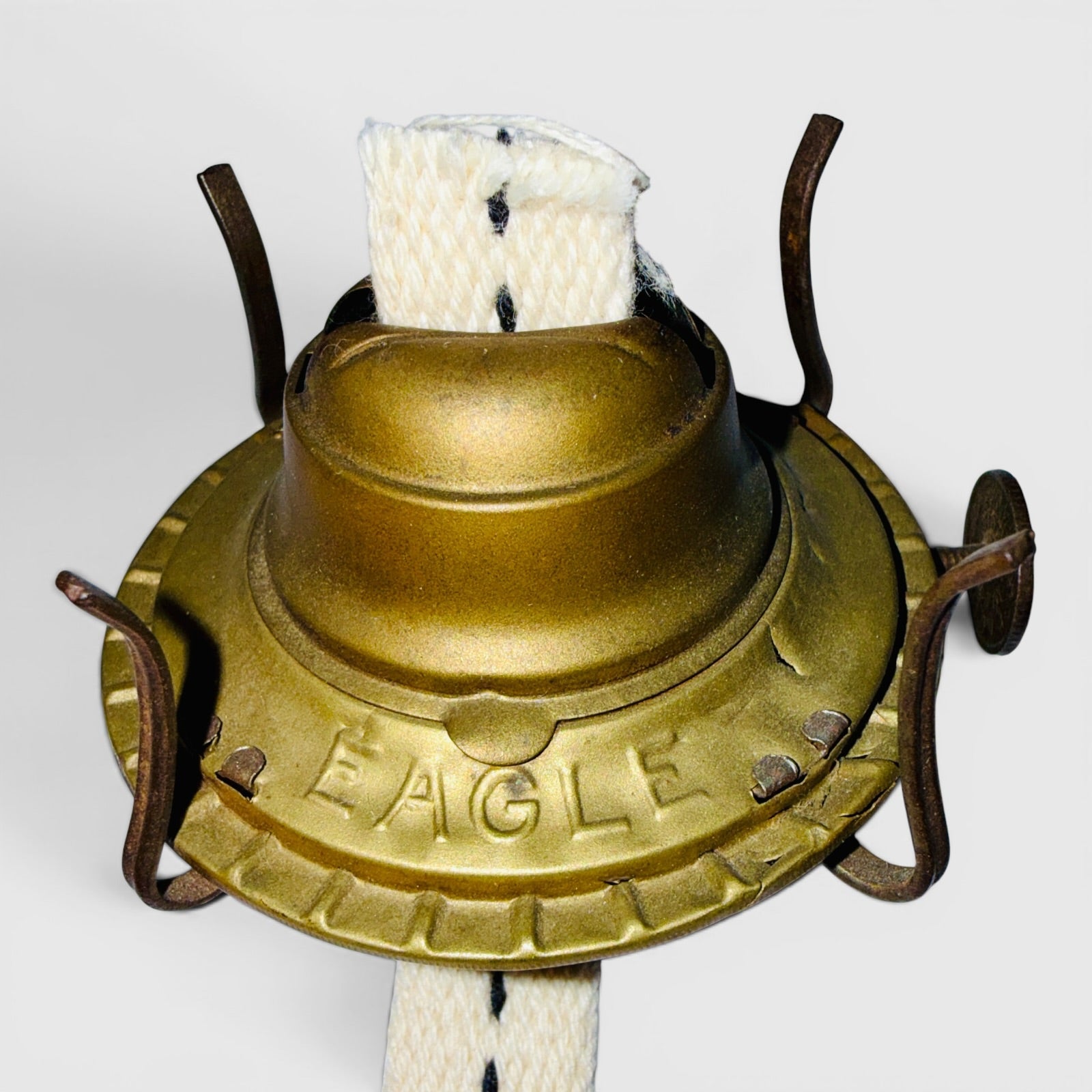 Antique 8 Panel Kerosene Oil Finger Lamp w/ Burner, Wick and Pie Crust Chimney