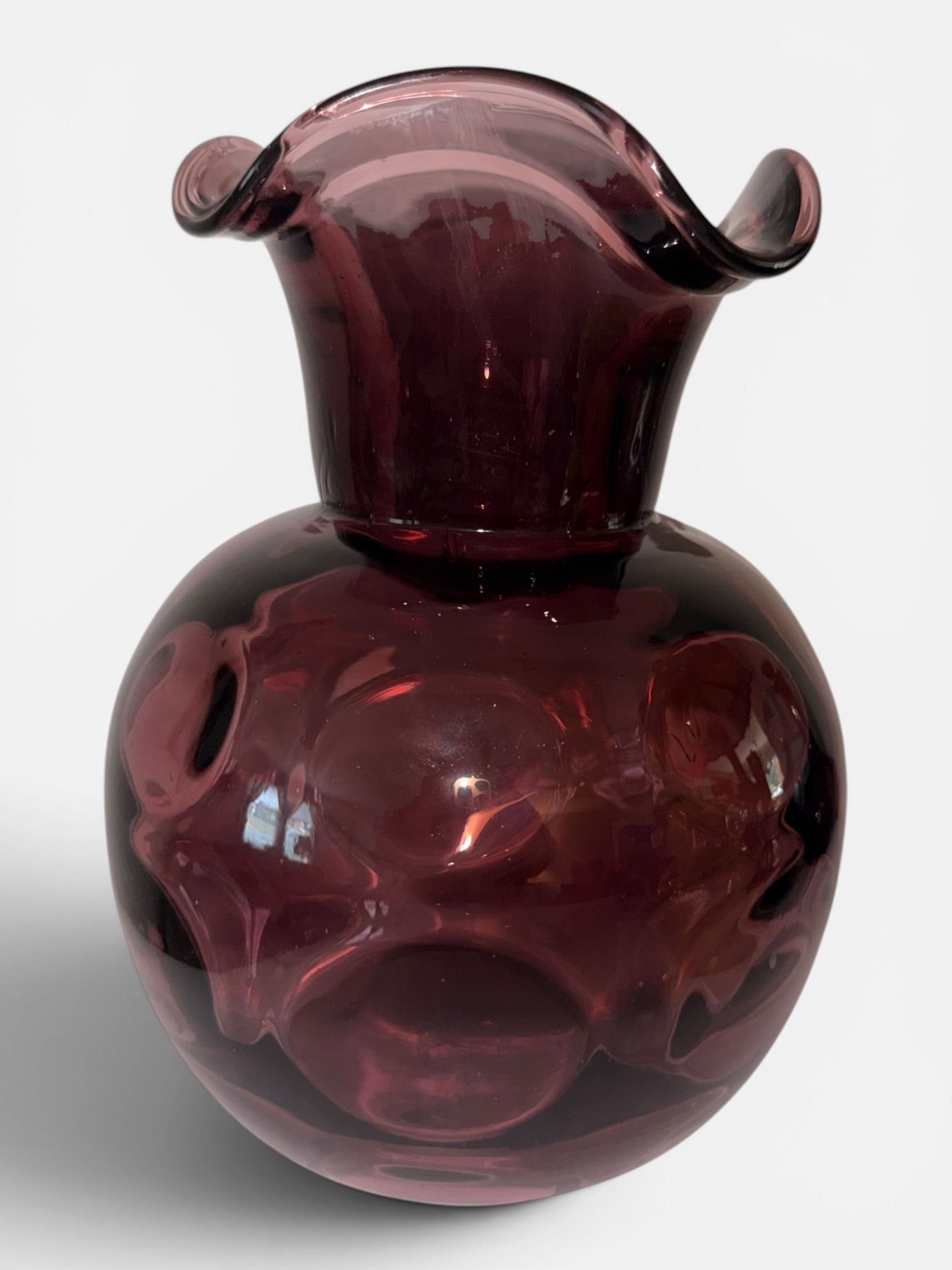 Clevenger Brothers Reverse Coin Dot Amethyst Glass Vase South Jersey Mold Blown