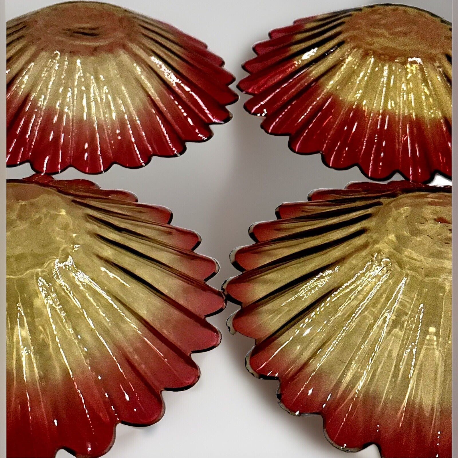 Accordion Rimmed Amberina Glass Fruit Bowls 6 5/8" x 1 1/2" Antique Set Of 4 - AntiquesEtceteraAccordion Rimmed Amberina Glass Fruit Bowls 6 5/8" x 1 1/2" Antique Set Of 4AntiquesEtceteraAntiquesEtcetera
