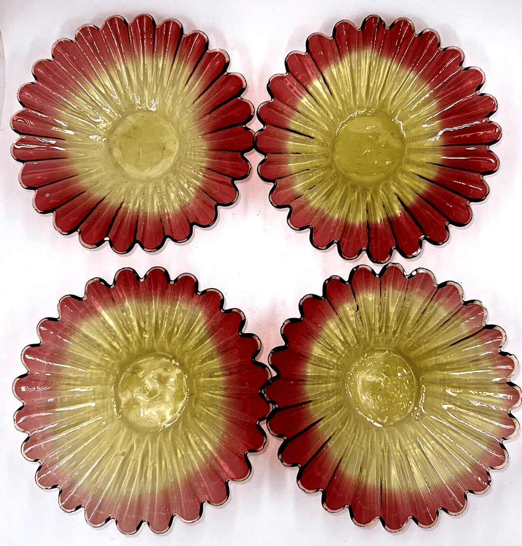 Accordion Rimmed Amberina Glass Fruit Bowls 6 5/8" x 1 1/2" Antique Set Of 4 - AntiquesEtceteraAccordion Rimmed Amberina Glass Fruit Bowls 6 5/8" x 1 1/2" Antique Set Of 4AntiquesEtceteraAntiquesEtcetera