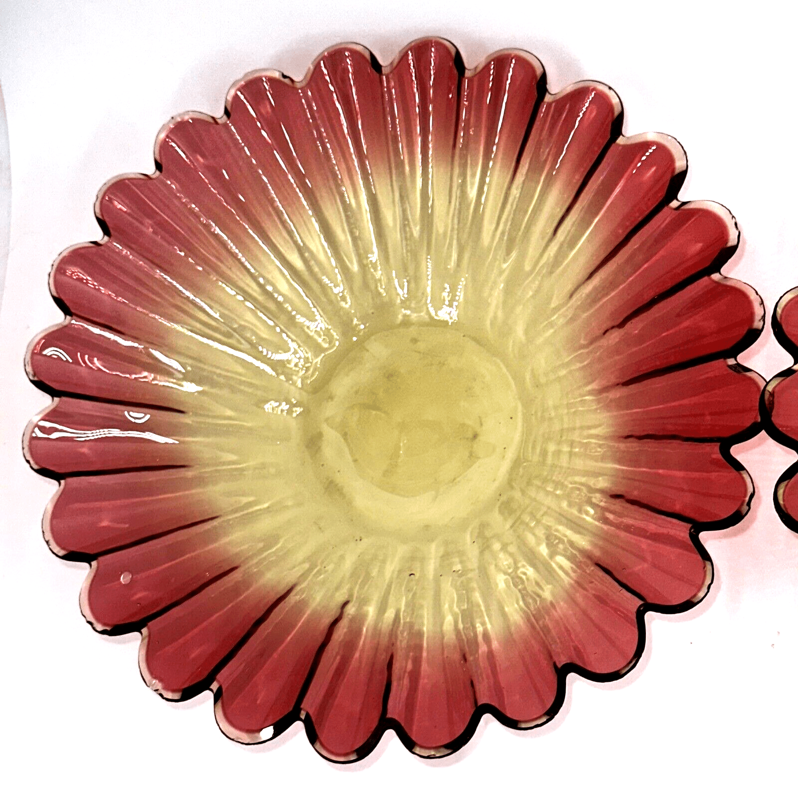Accordion Rimmed Amberina Glass Fruit Bowls 6 5/8" x 1 1/2" Antique Set Of 4 - AntiquesEtceteraAccordion Rimmed Amberina Glass Fruit Bowls 6 5/8" x 1 1/2" Antique Set Of 4AntiquesEtceteraAntiquesEtcetera