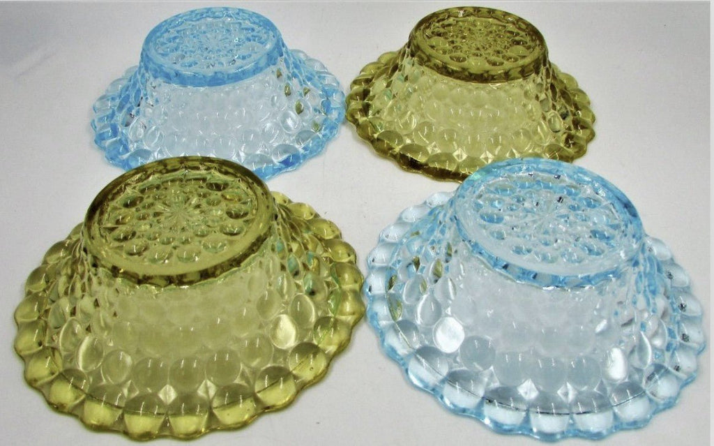 Adams 1000 Eye Glass Berry 4 1/2" Sauce Bowls (2 Blue, 2 Amber) Antique Set Of 4AntiquesEtcetera